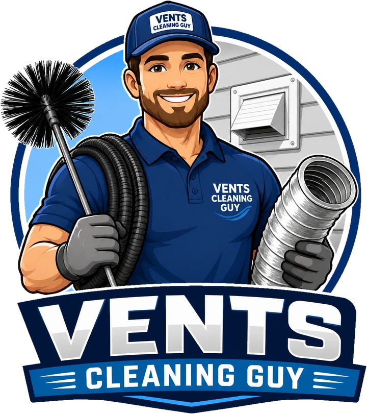 Vents Cleaning Guy — technician with a rotary duct brush and flexible dryer duct